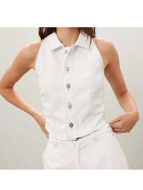 Hudson Jeans White Denim Halter Vest Crop Top Jacket Tailored Size Small